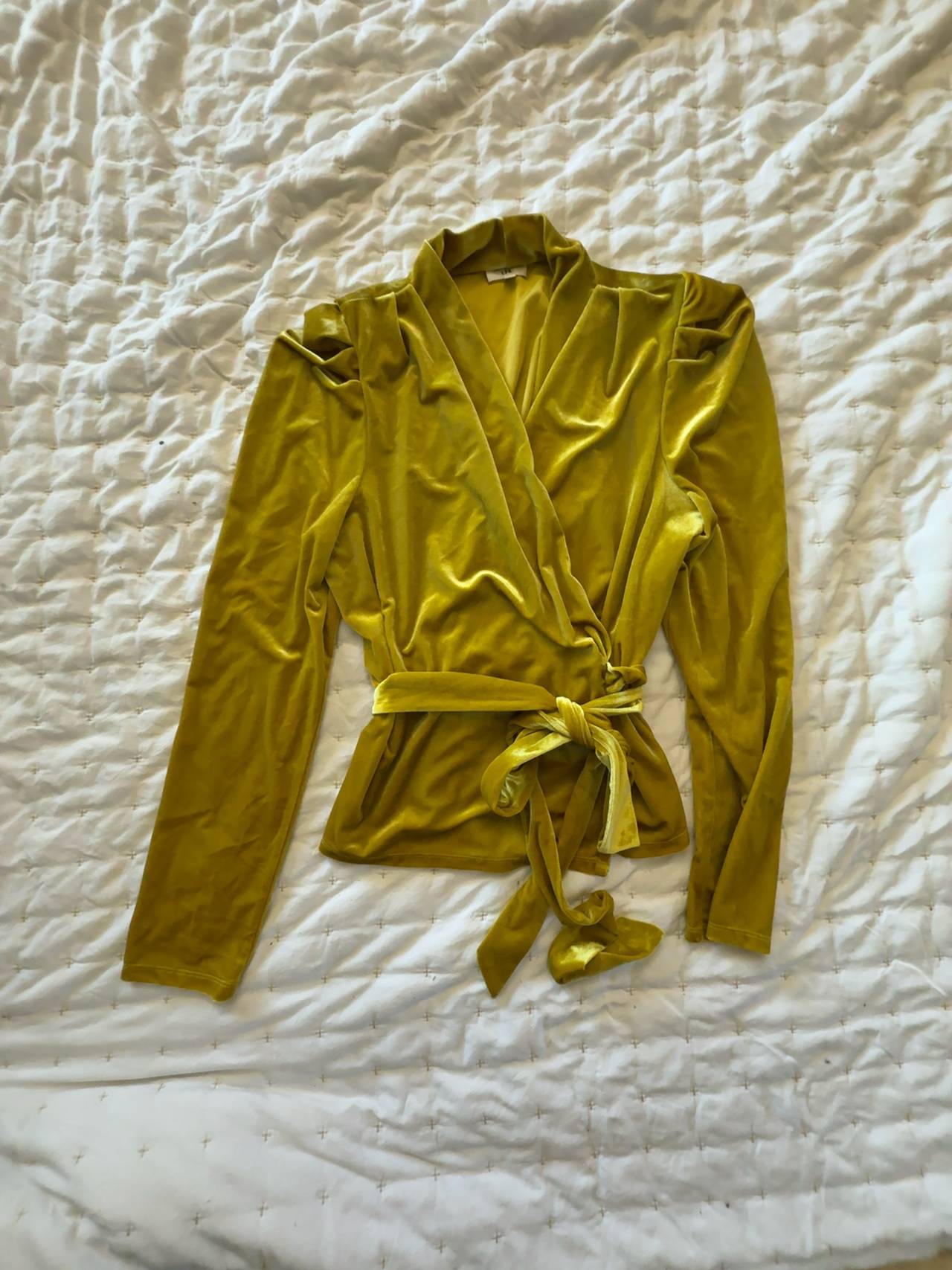 LPA Drapey Velvet Wrap Top Vintage Gold: L