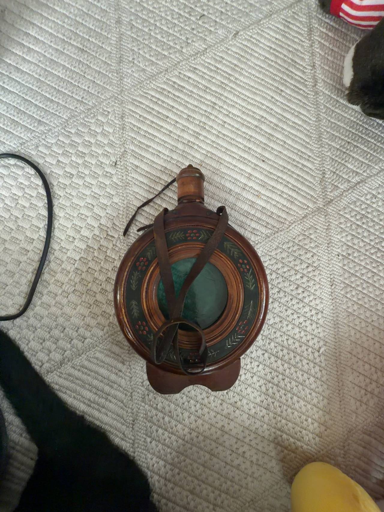 Vintage Hand-Carved Wooden Decanter with Glass Bottle