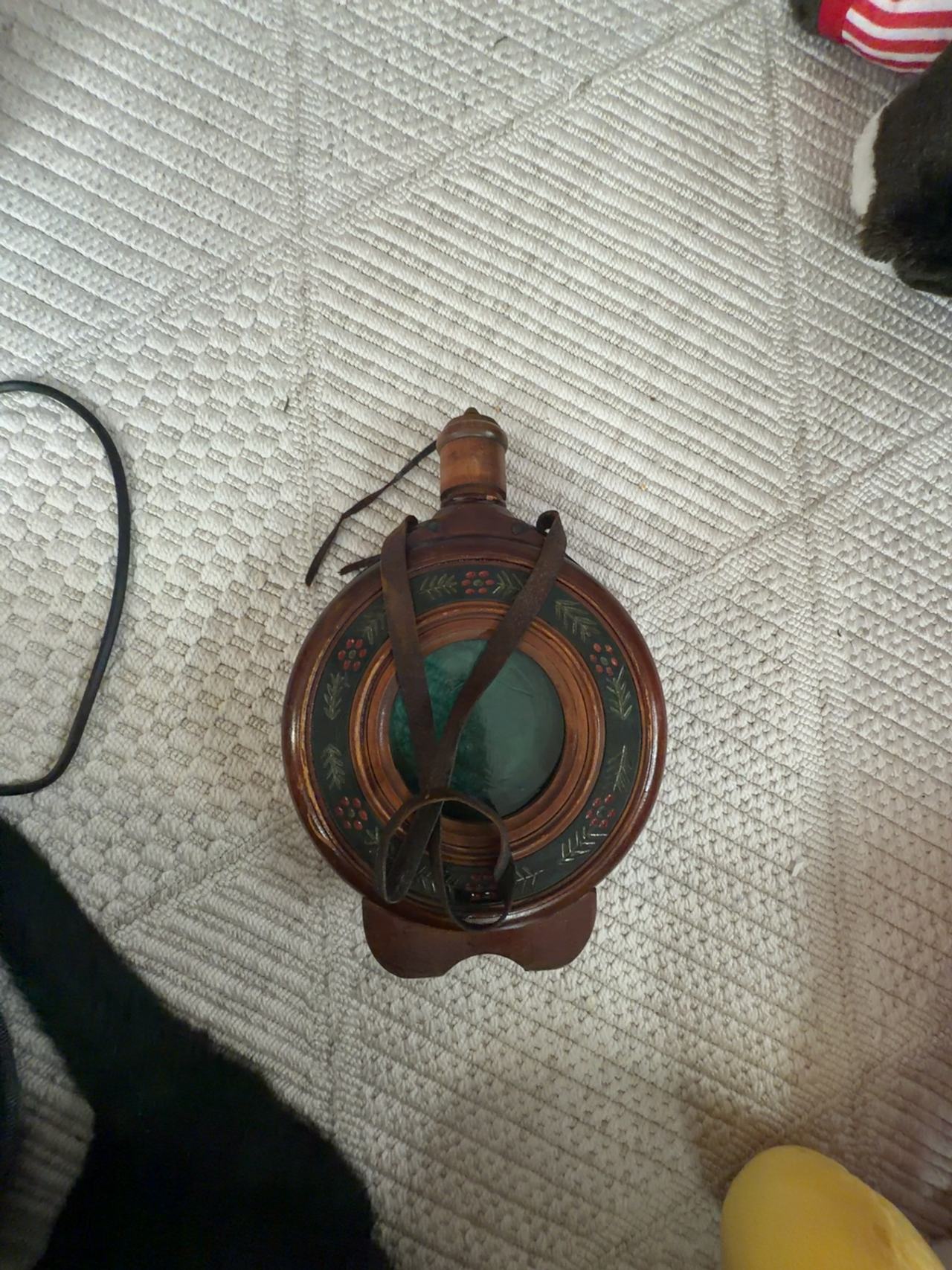 Vintage Hand-Carved Wooden Decanter with Glass Bottle