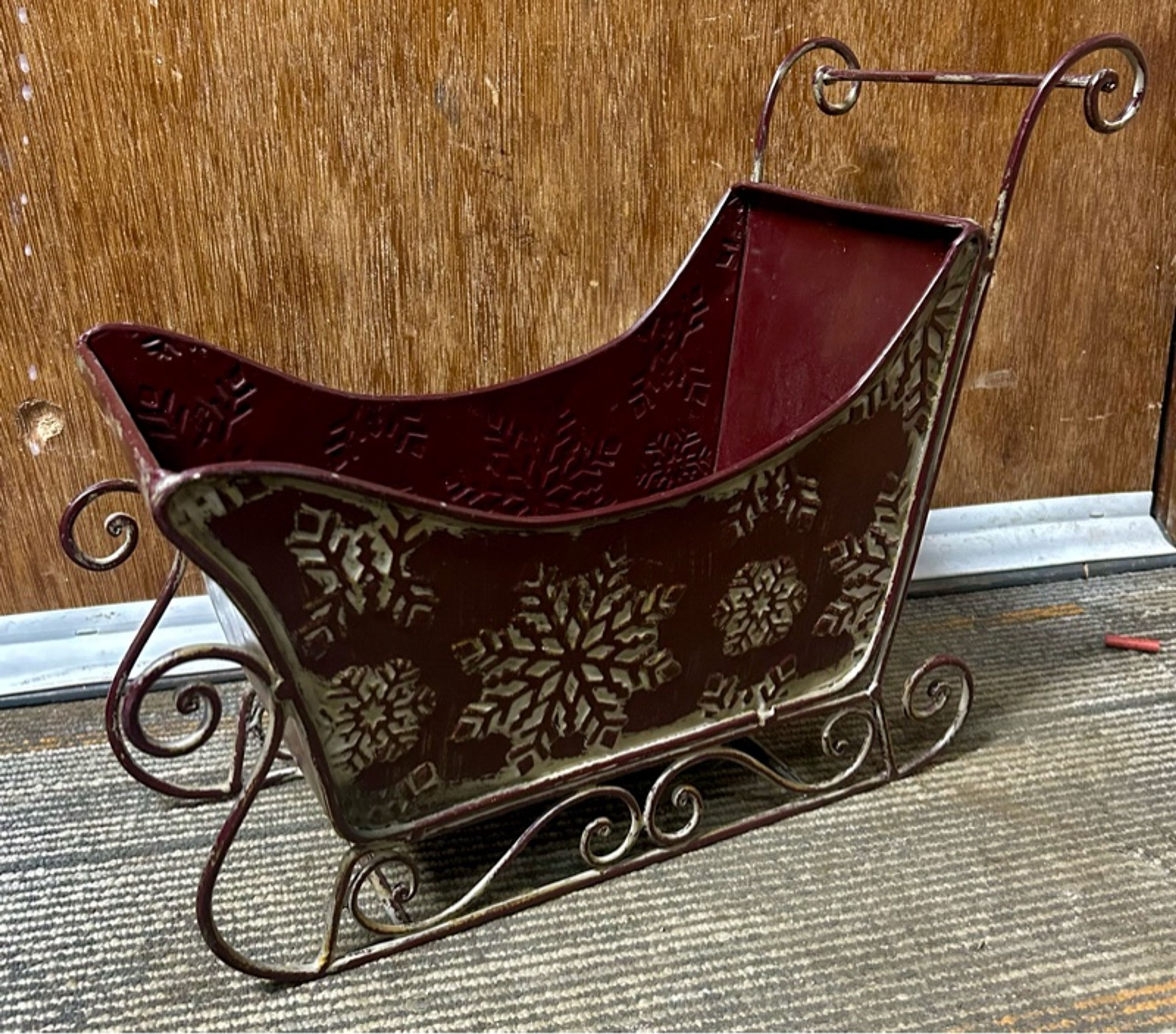 Red Metal Christmas Sleigh Plant Pot