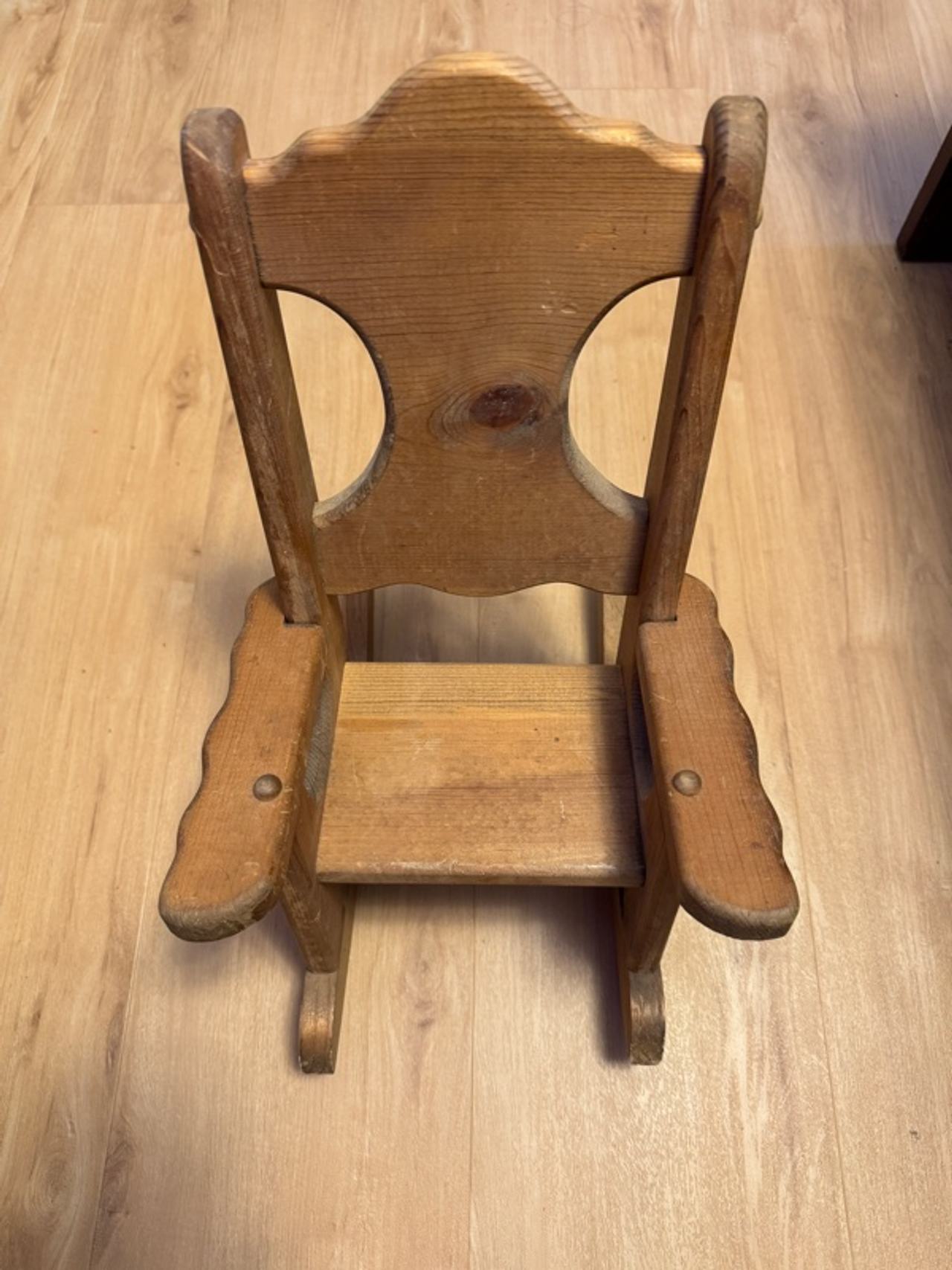 Handcrafted Wooden Doll Rocking Chair Natural Wood