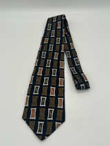 Henry Grethel Necktie Black Brown Tan Gold Geometric Silk Classic - Image 1