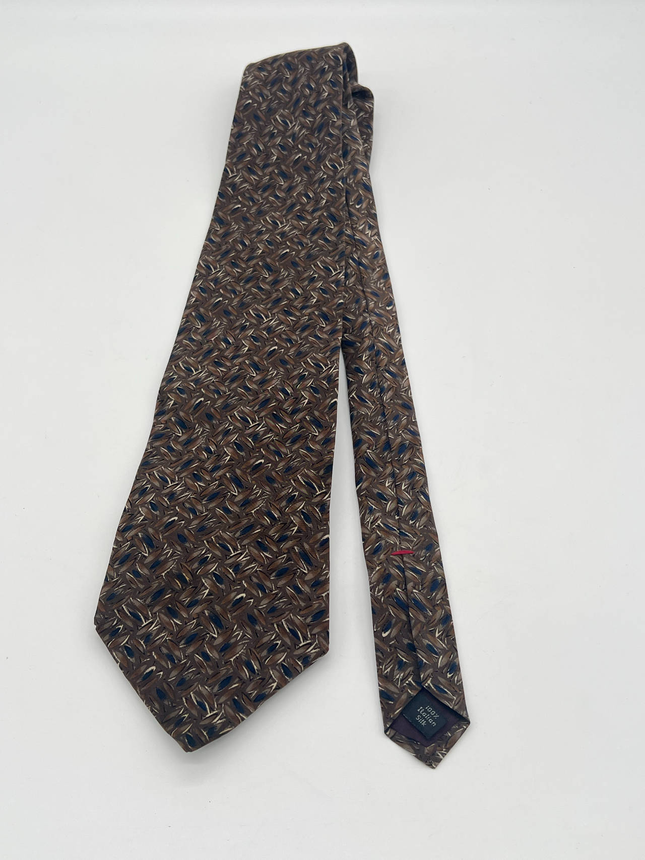 Vintage Henry Grethel Necktie Brown Taupe Blue Geometric 100% Silk 57”