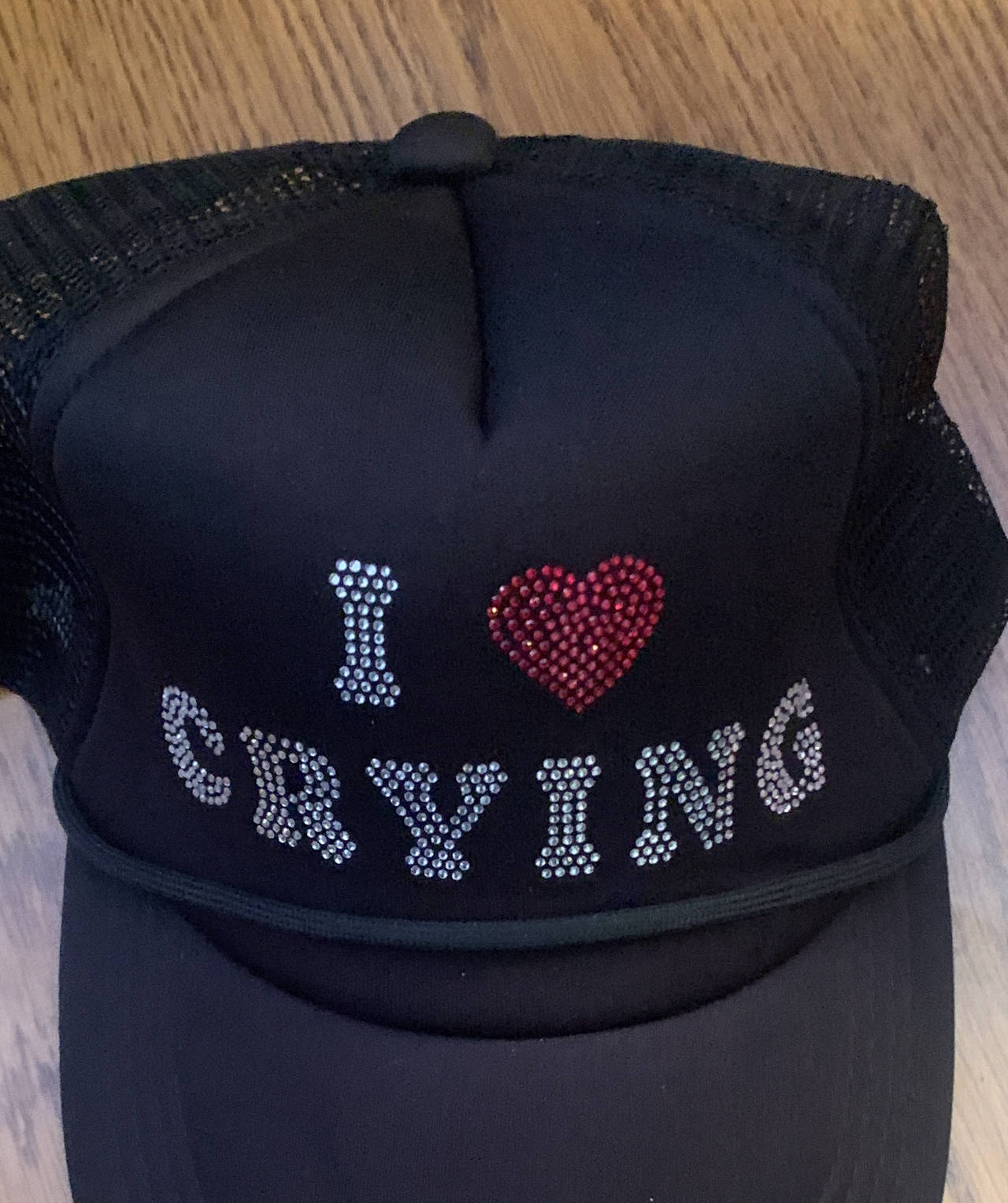 I Heart Crying Rhinestone Trucker Hat