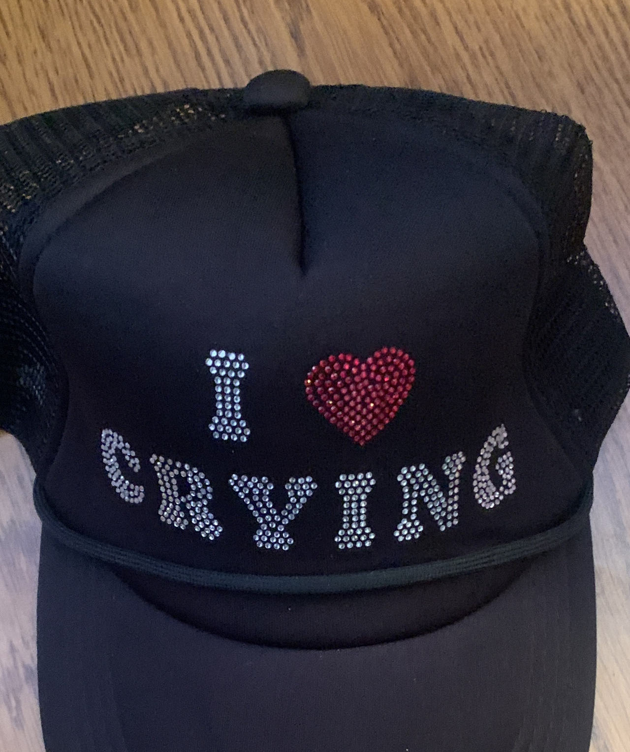 I Heart Crying Rhinestone Trucker Hat