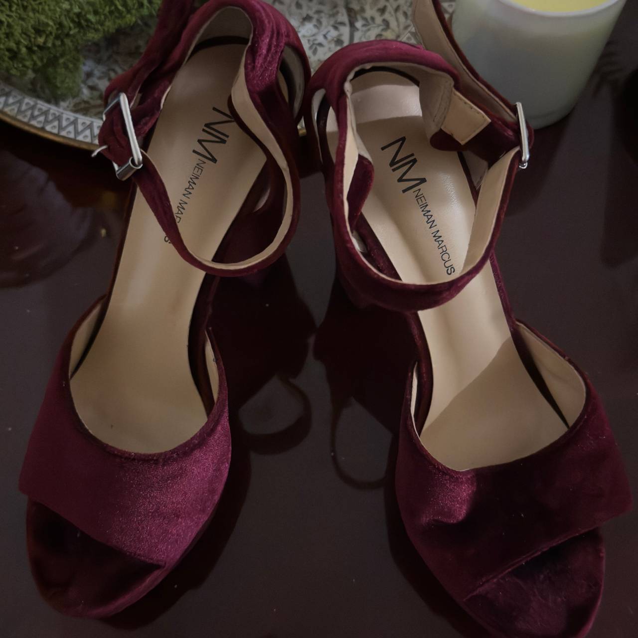 Neiman Marcus Velvet Block Heel Sandals - 8
