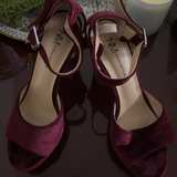 Neiman Marcus Velvet Block Heel Sandals - 8 - Image 1