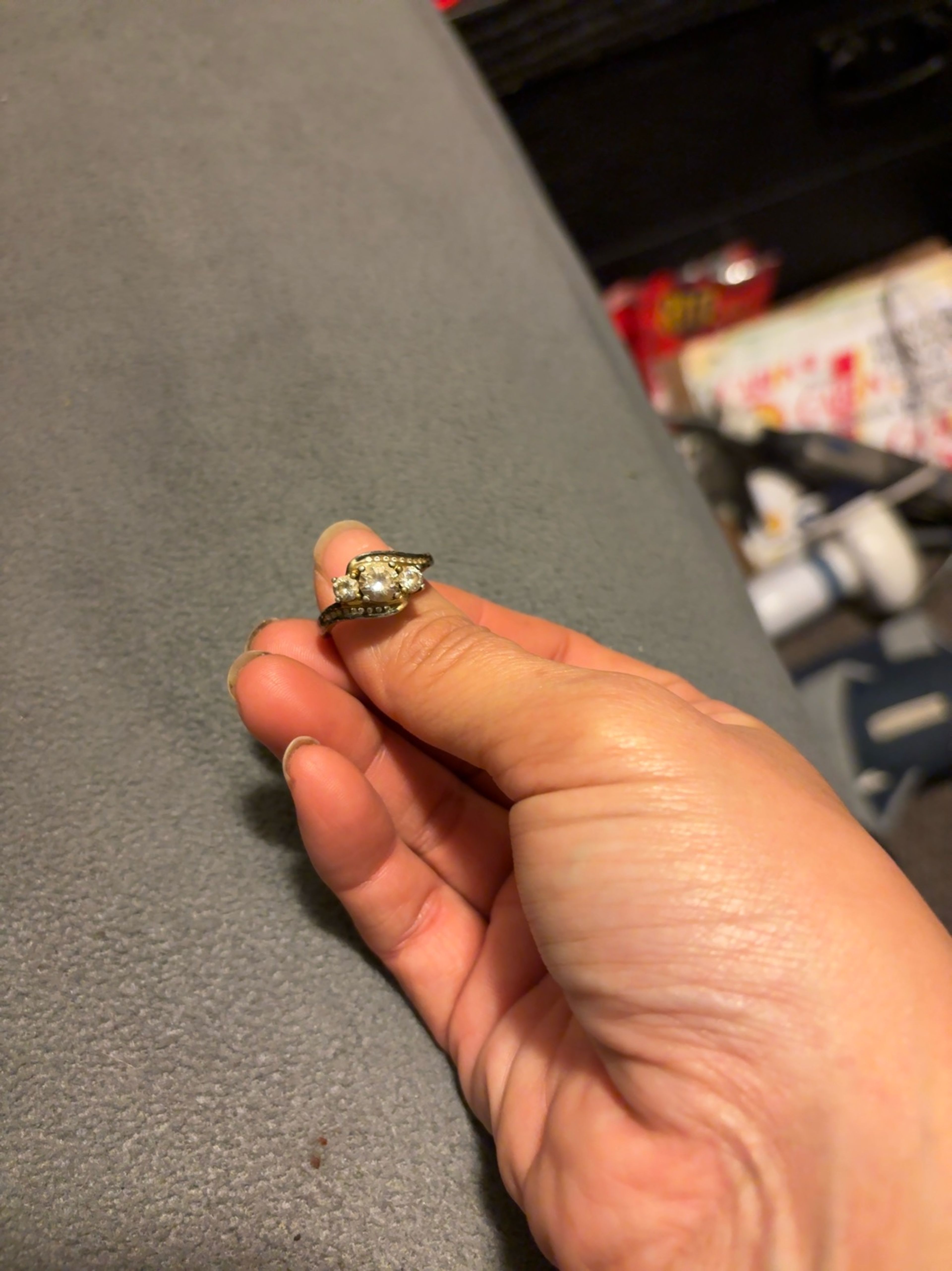 Zales Three-Stone Promise Ring Silver with White Sapphire & Black Diamond