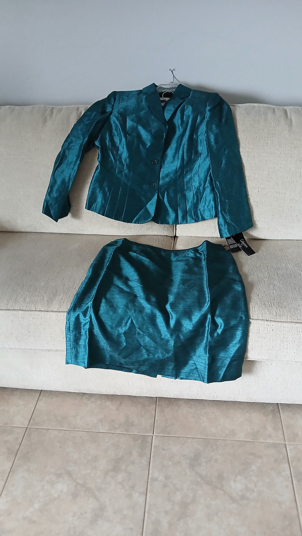 Tahari ASL Teal Shantung Skirt Suit Set