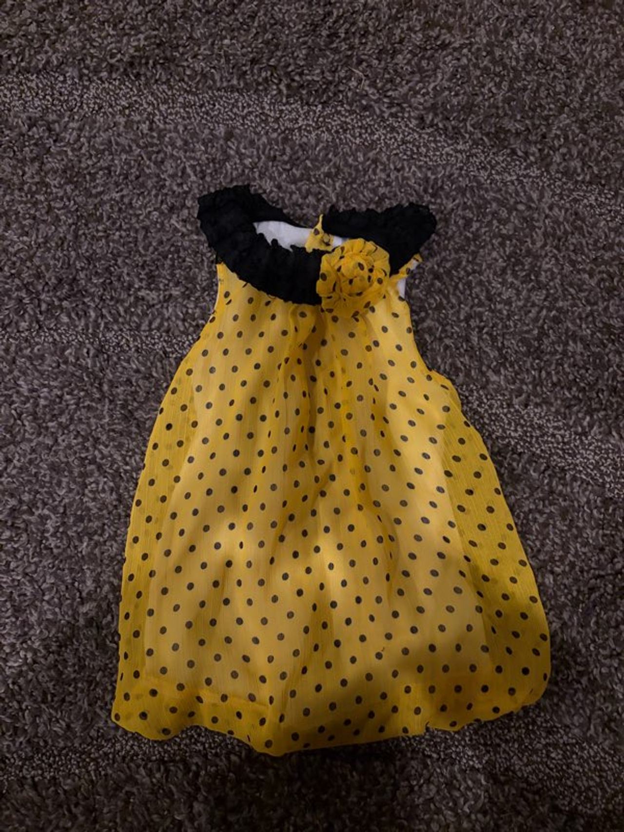 Yellow Polka Dot Baby Dress with Black Ruffle Collar