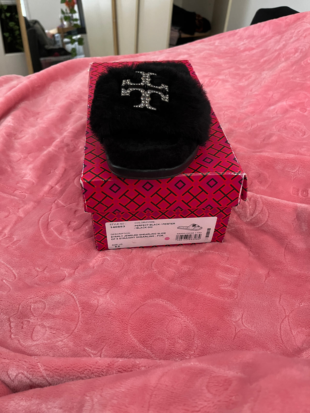 Tory Burch Double T Shearling Slide