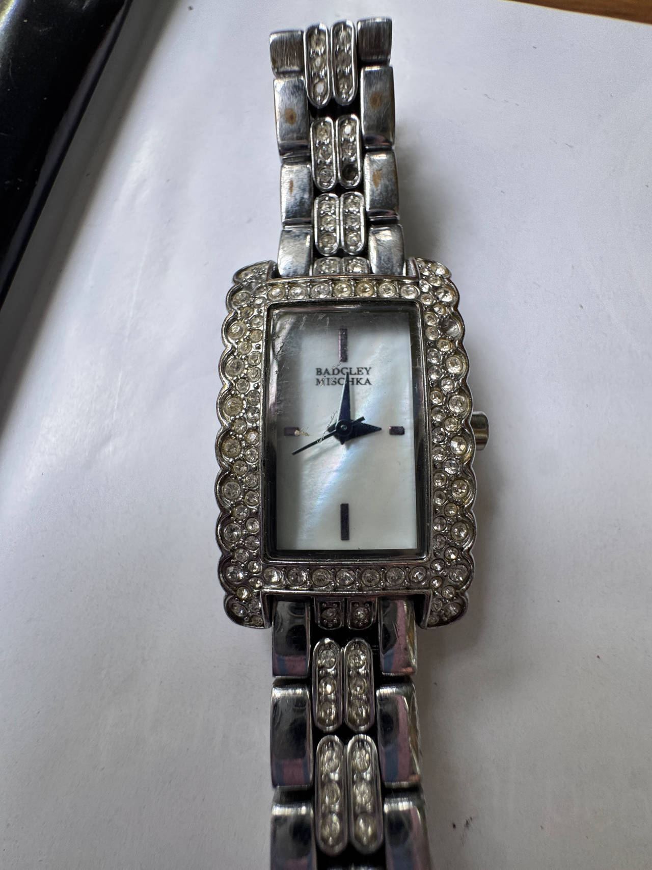 Badgley Mischka Mother of Pearl Crystal Watch