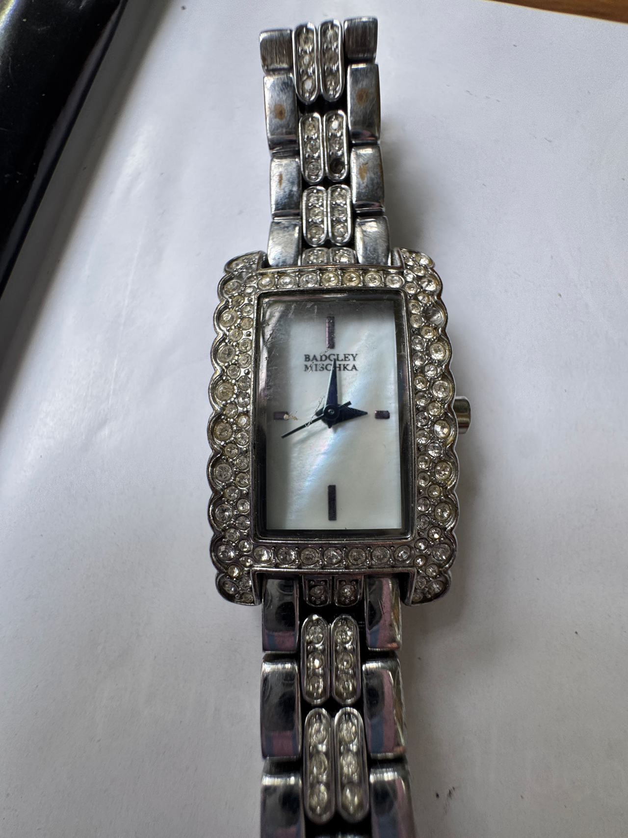 Badgley Mischka Mother of Pearl Crystal Watch