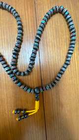Tibetan Buddhist Inlaid Wood Mala Necklace - Image 3