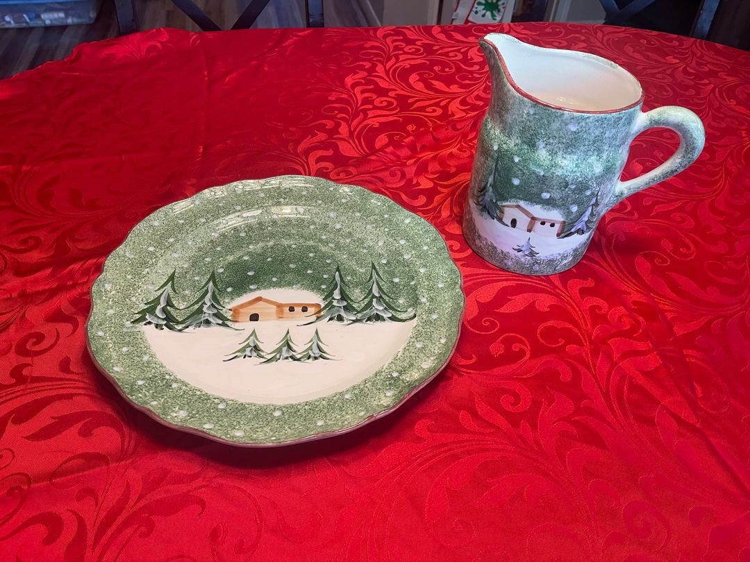 Winter Scene Plate and Pitcher Set