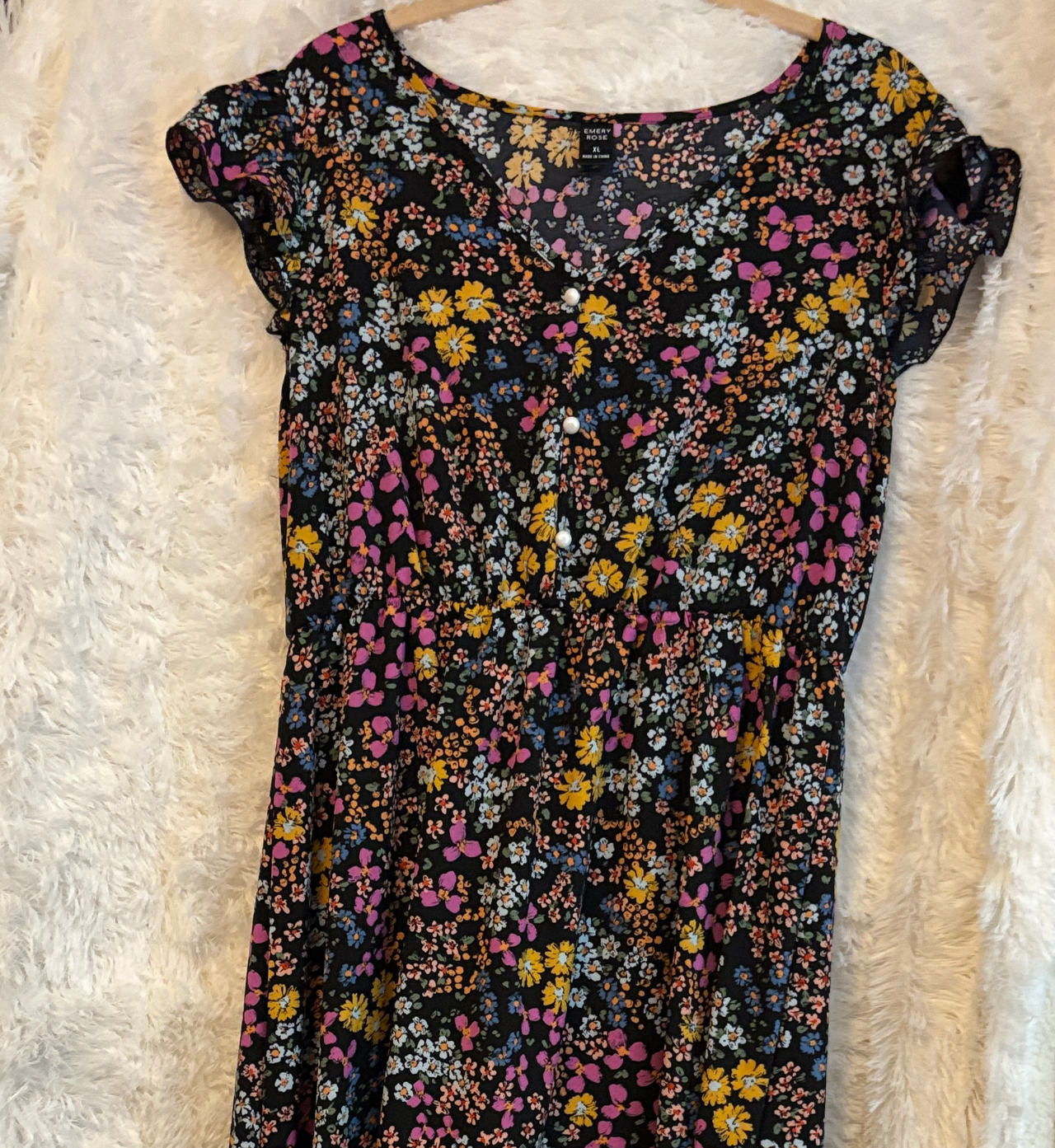Knox Rose Floral Flutter Sleeve Button Front Dress
