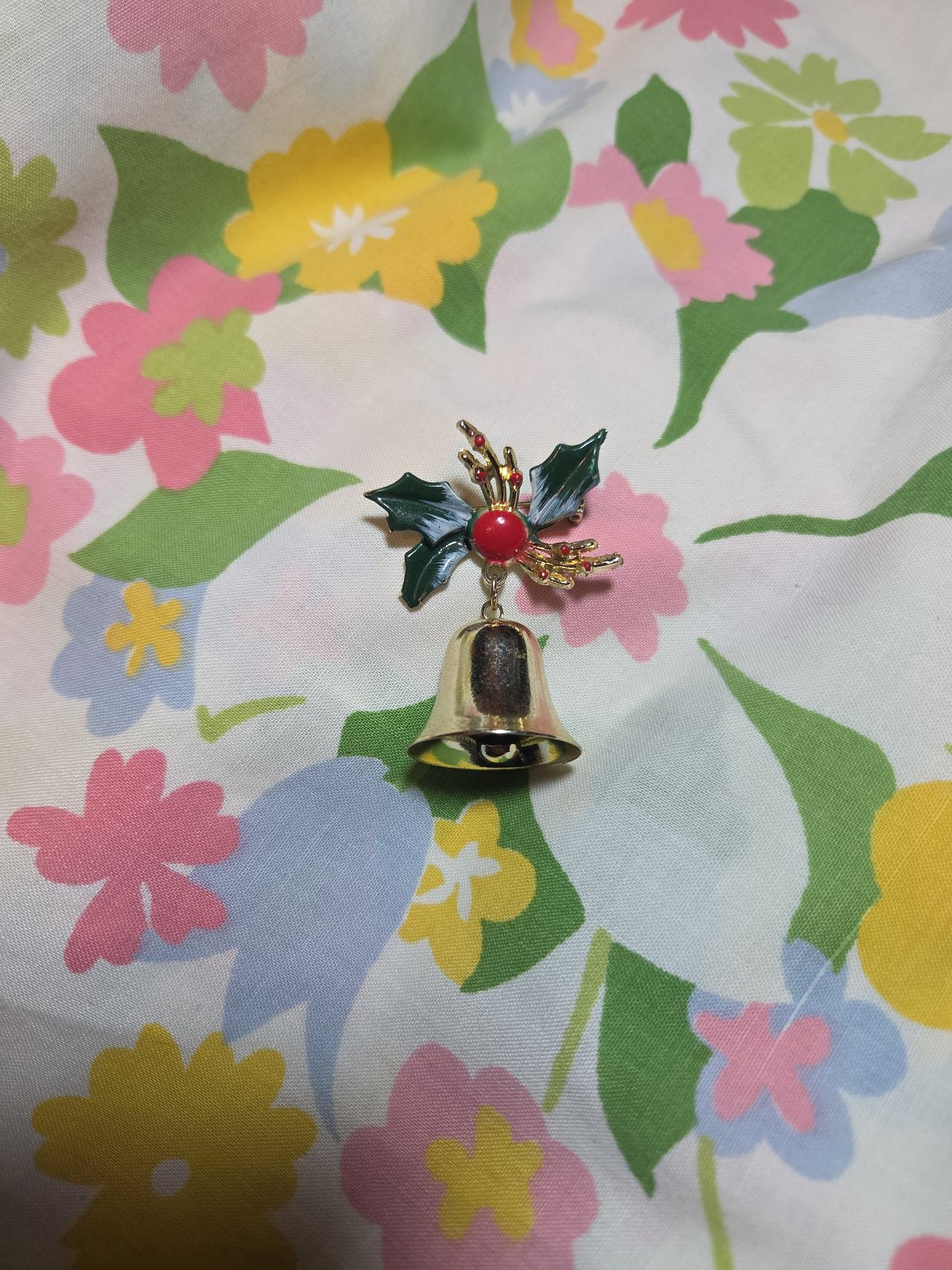 Vintage Christmas Bell Holly Brooch