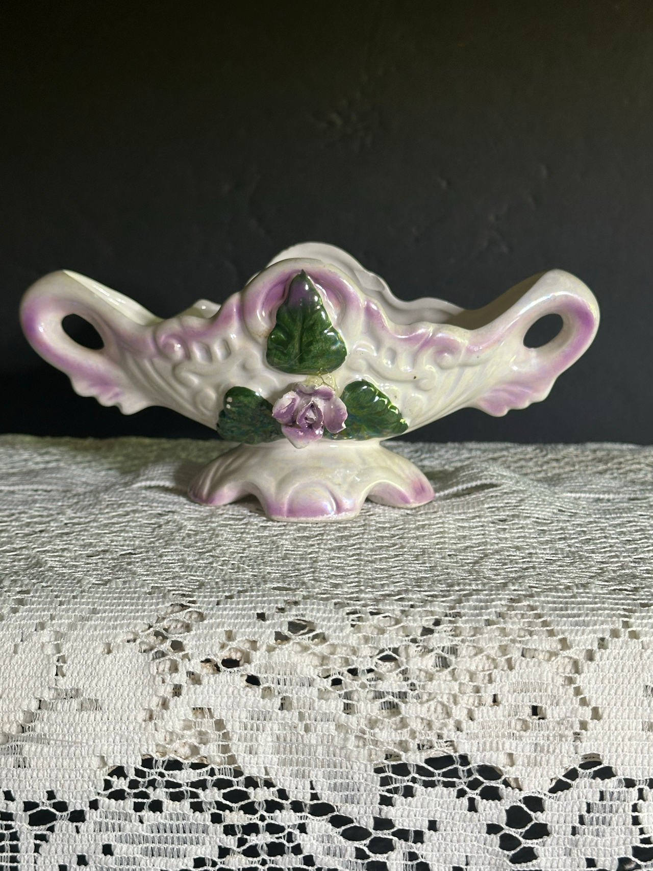 Vintage Ceramic Rose Floral Planter Bowl