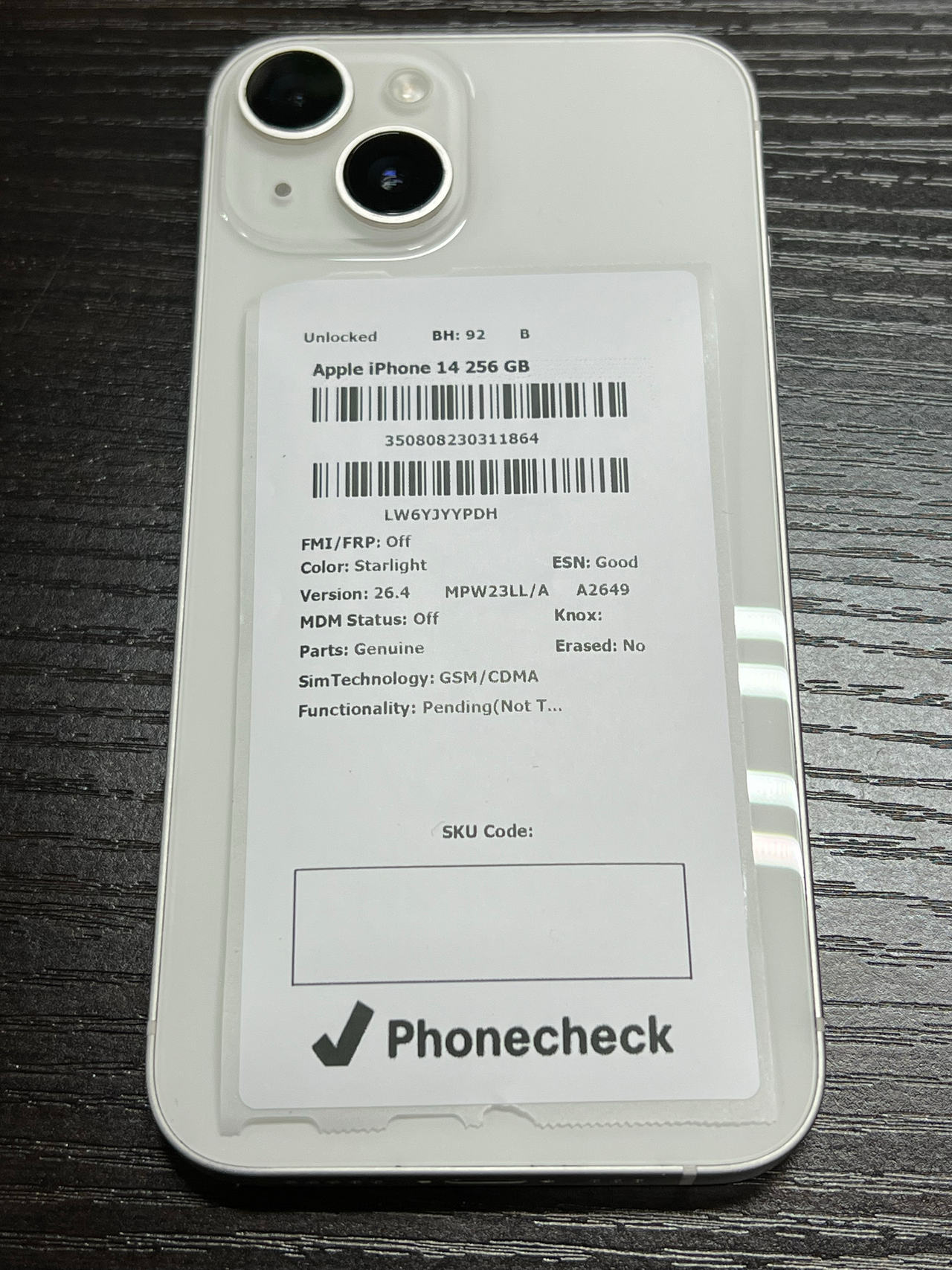 Apple iPhone 14 256GB Starlight Unlocked BH 92% B