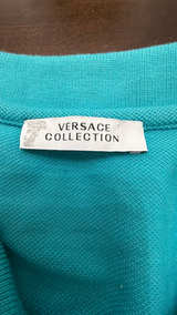 Versace Edusa Embroidered Polo Shirt Blue: Small - Image 4