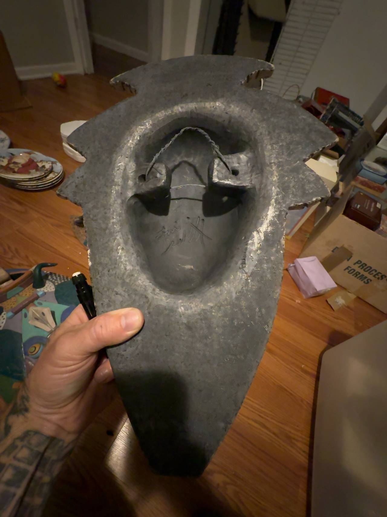 Hand-Carved African Tribal Mask.  Signed. Lynn d