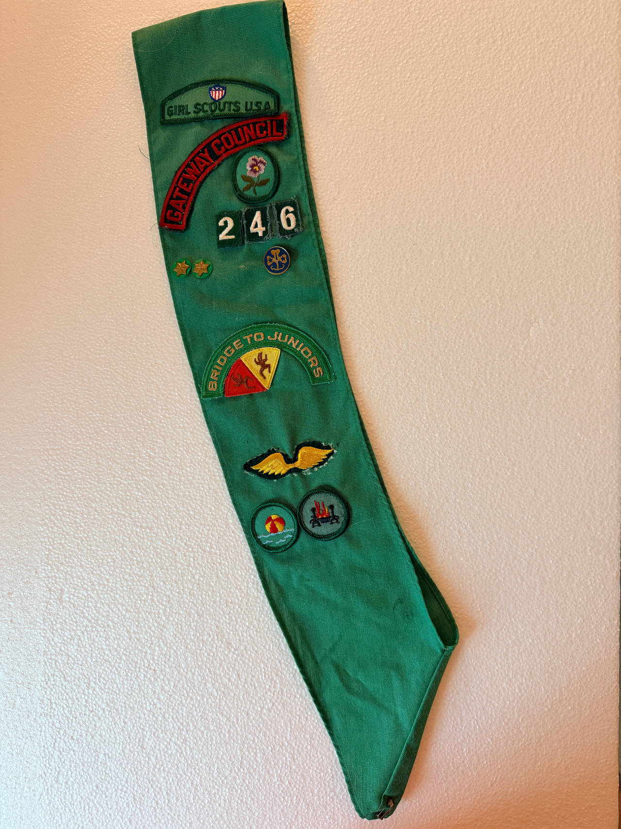 Vintage Girl Scout Junior Sash with Patches Gateway Council Troop 246