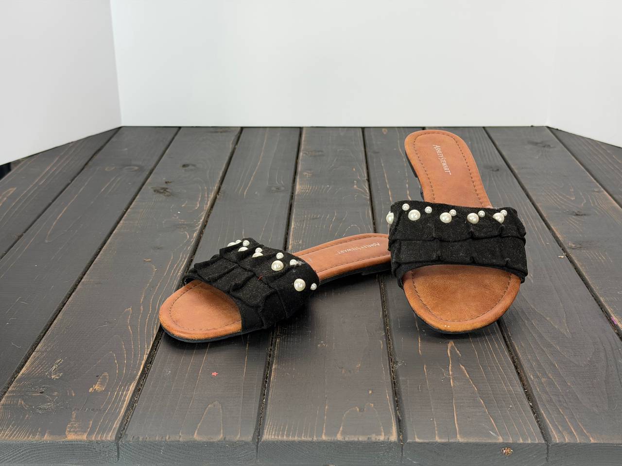 Ashley Stewart Pearl Ruffle Slide Sandals