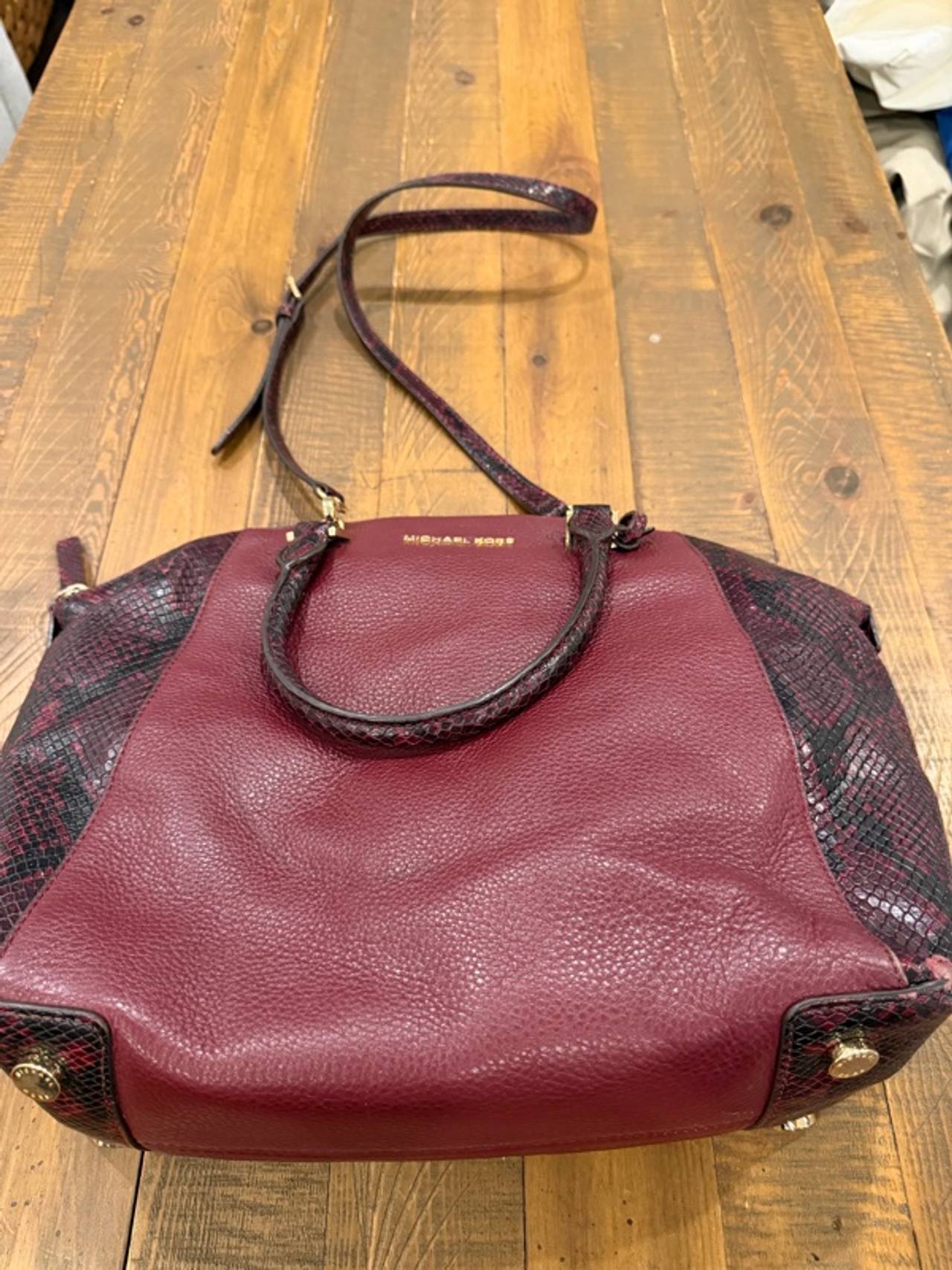 Michael Kors Riley Satchel Handbag Rich Wine Snakeskin