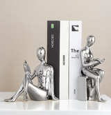 Home Decorative Reading Book Statue Bookends Elegant Ceramic Bookshelf 2-Set - Image 2