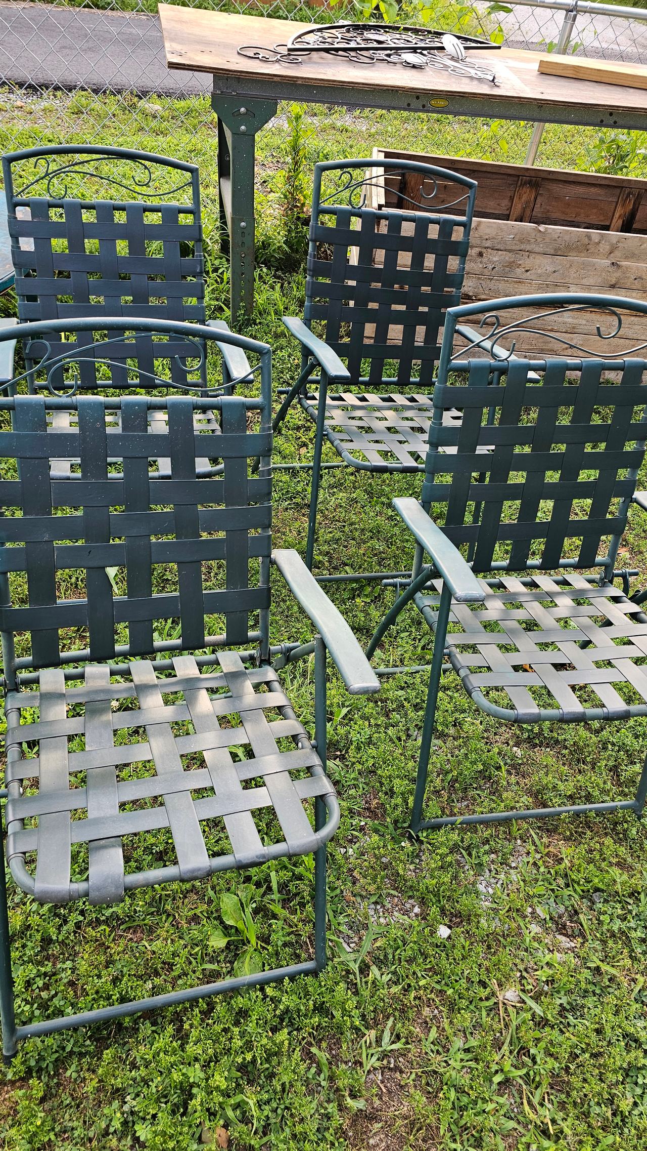Metal Woven Strap Folding Patio Chairs