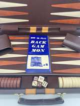 Vintage HIC Handcraft Backgammon Set Complete 18.25” Travel Case Brown Tan - Image 2