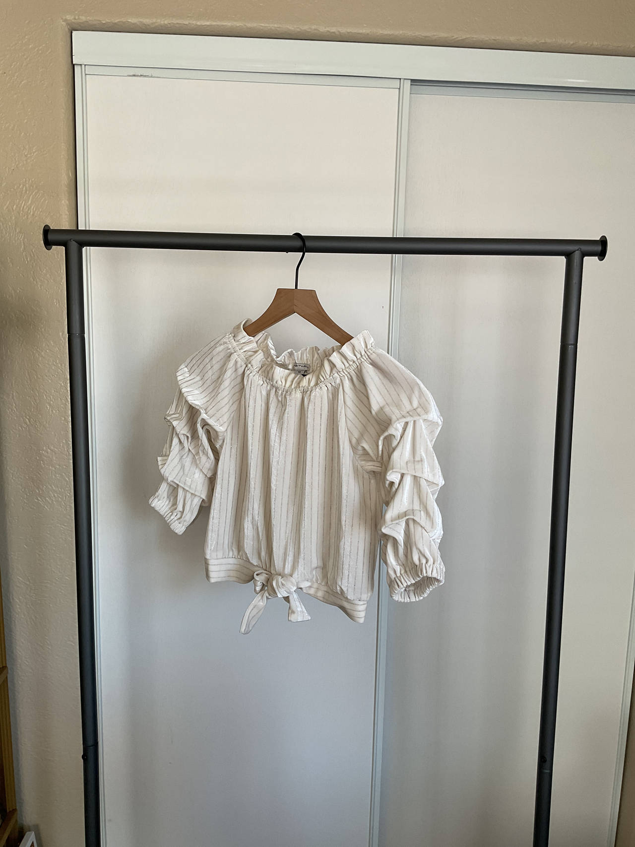 Striped Ruffle Sleeve Blouse
