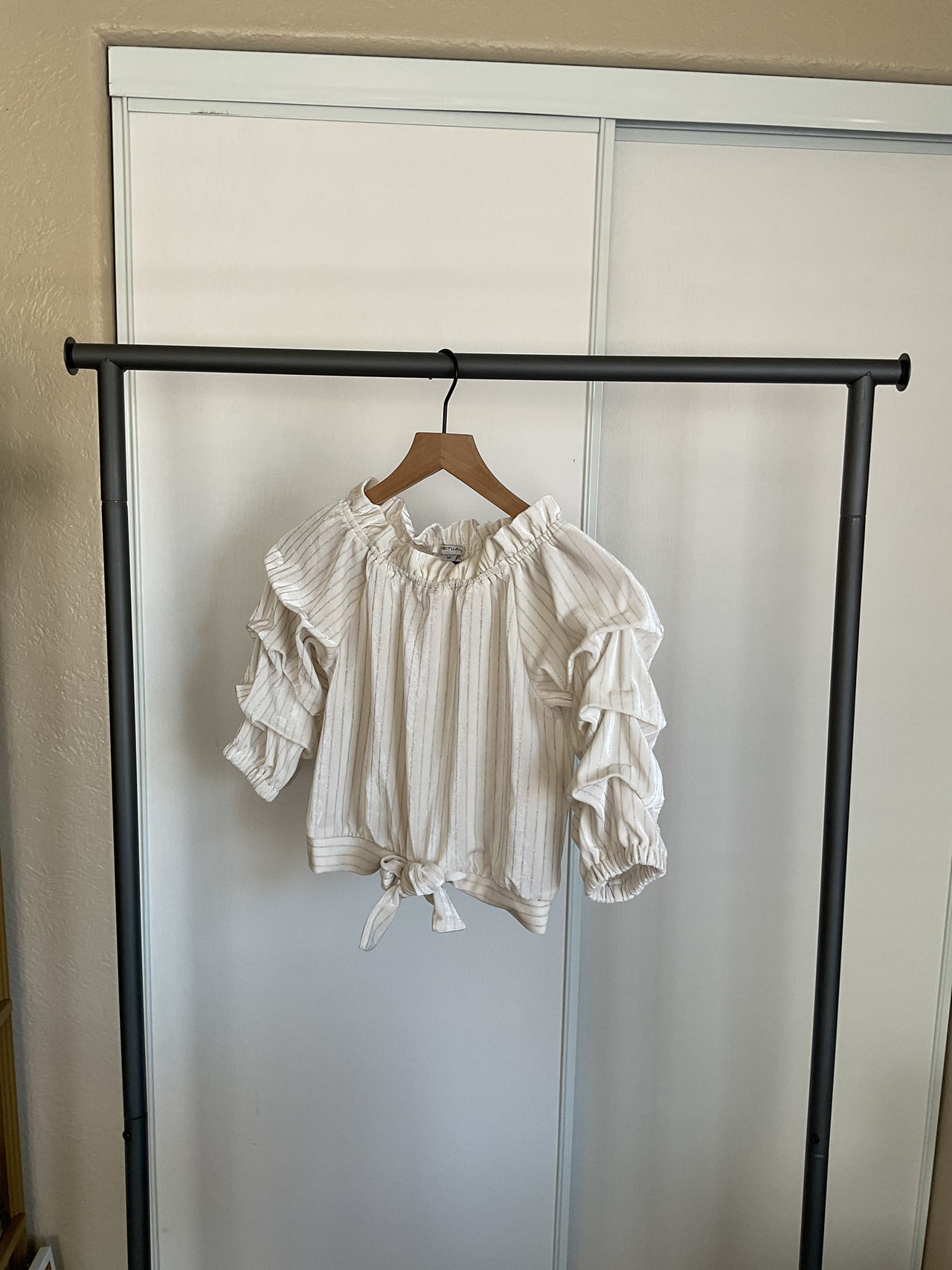 Striped Ruffle Sleeve Blouse