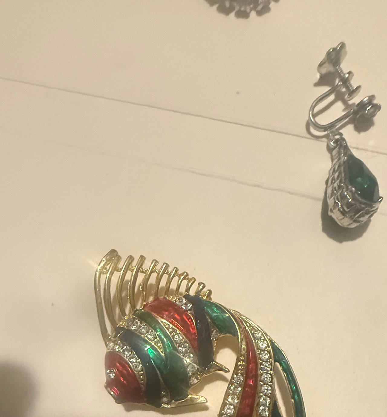 Vintage Enamel and Rhinestone Tropical Fish Brooch