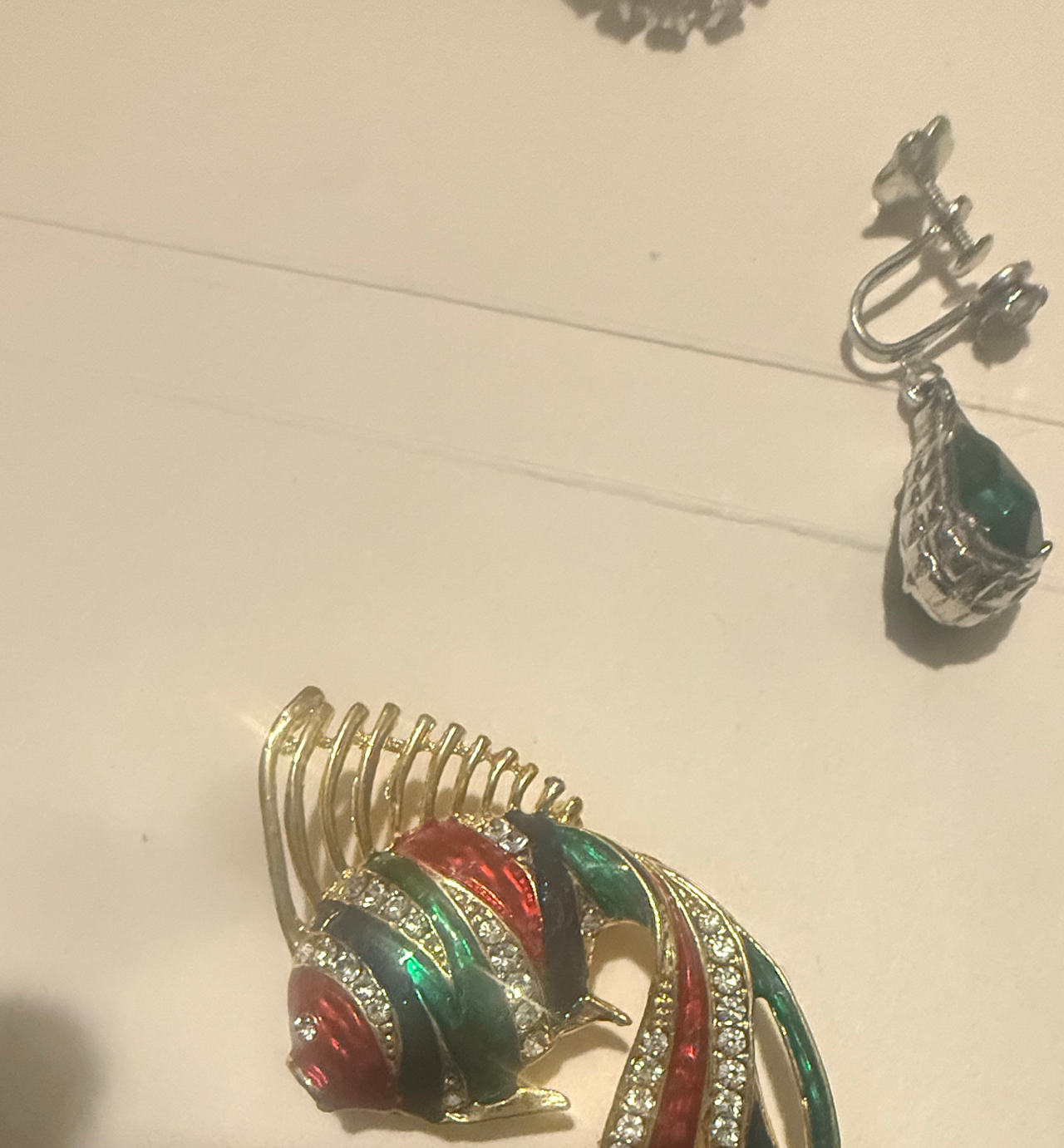 Vintage Enamel and Rhinestone Tropical Fish Brooch