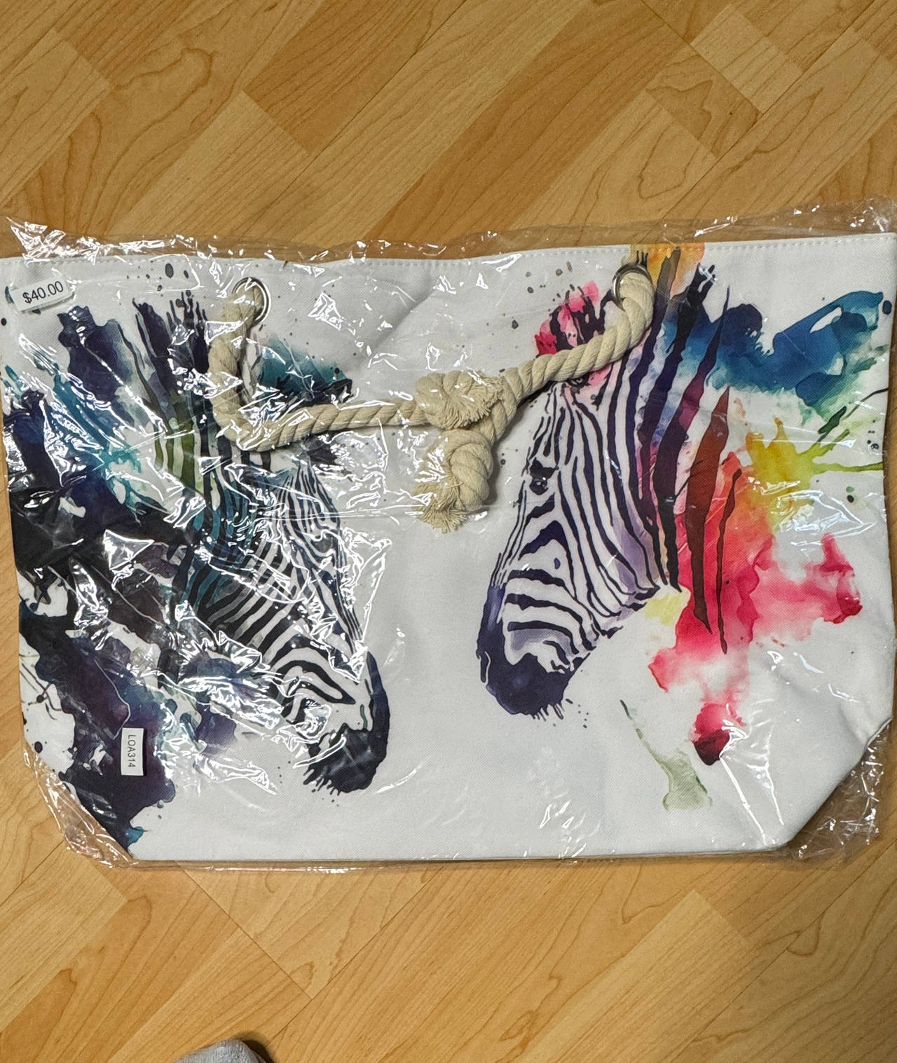 Watercolor Zebra Canvas Tote Bag with Rope Handles