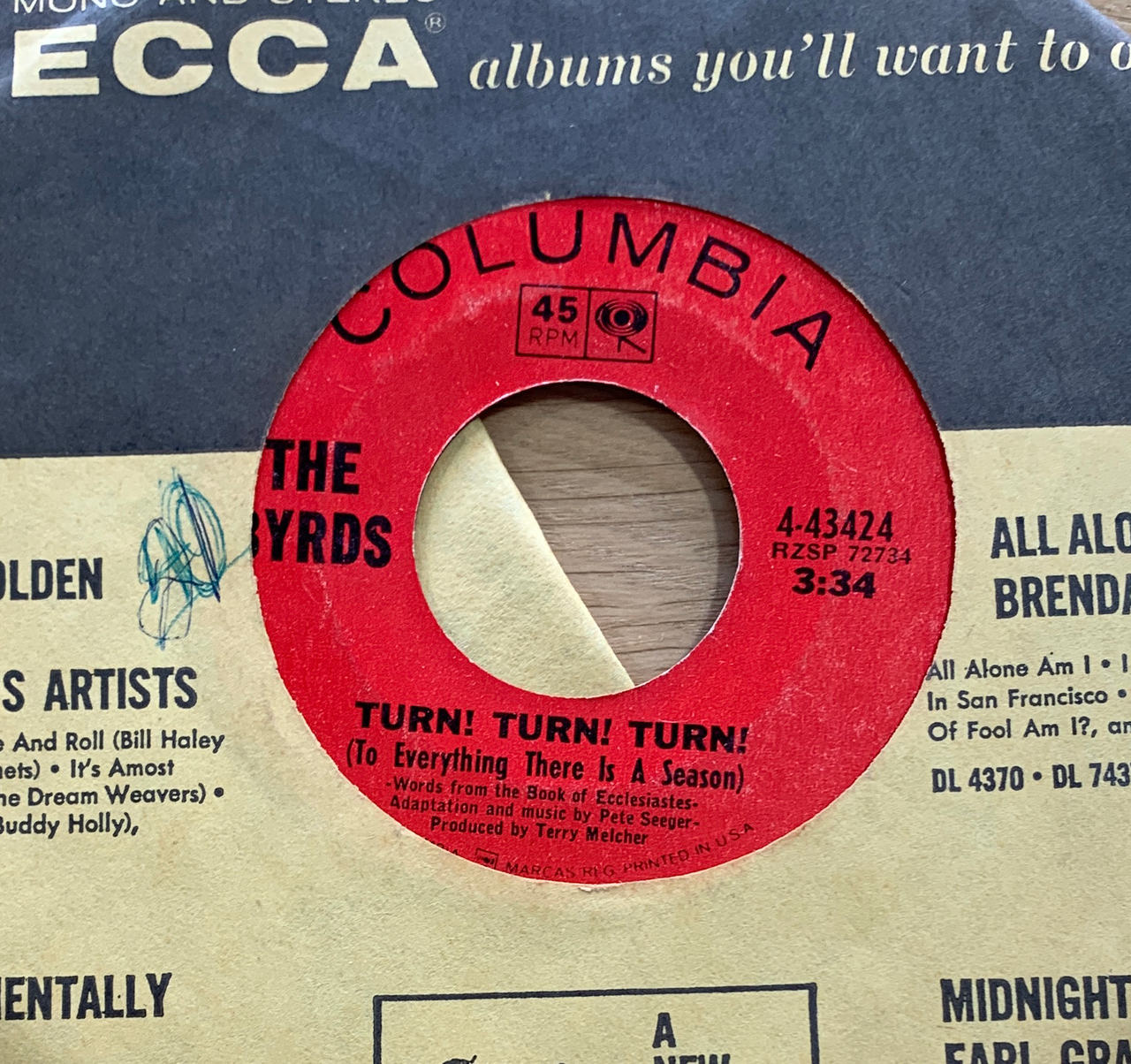 The Byrds - Turn! Turn! Turn! (To Everything There Is A Season) 7" Vinyl Single
