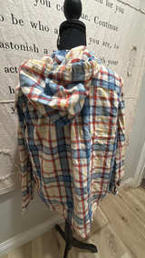 L.L. Bean Women's Scotch Plaid Flannel Zip Hoodie Red/Blue - Image 2