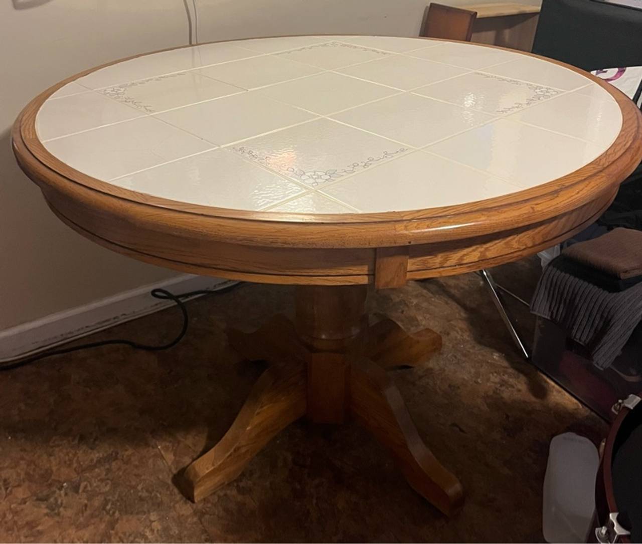 Ashley Circular Tiled Wooden Kitchen Table 