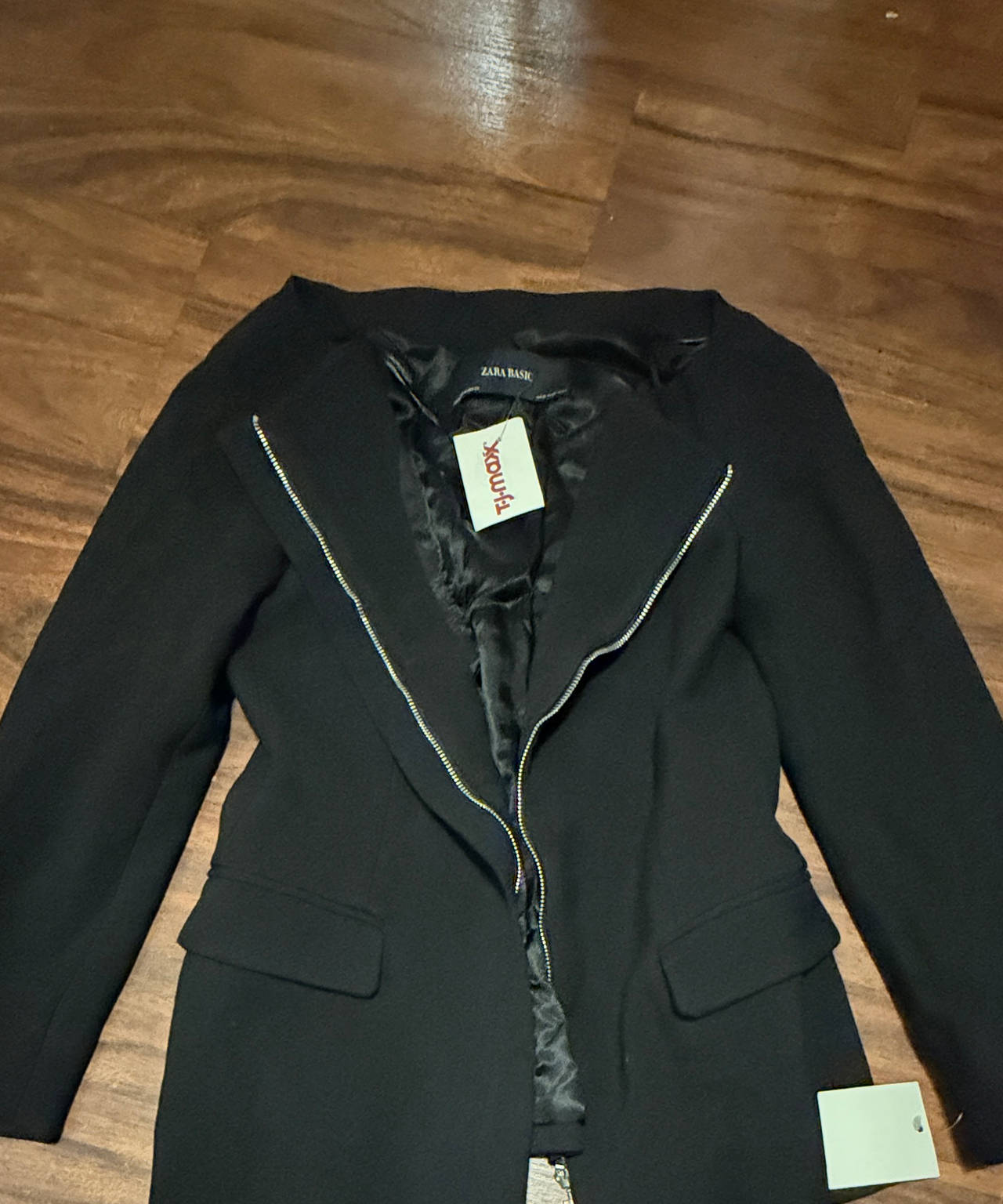 Zara Basic Black Blazer with Silver Zipper Detail