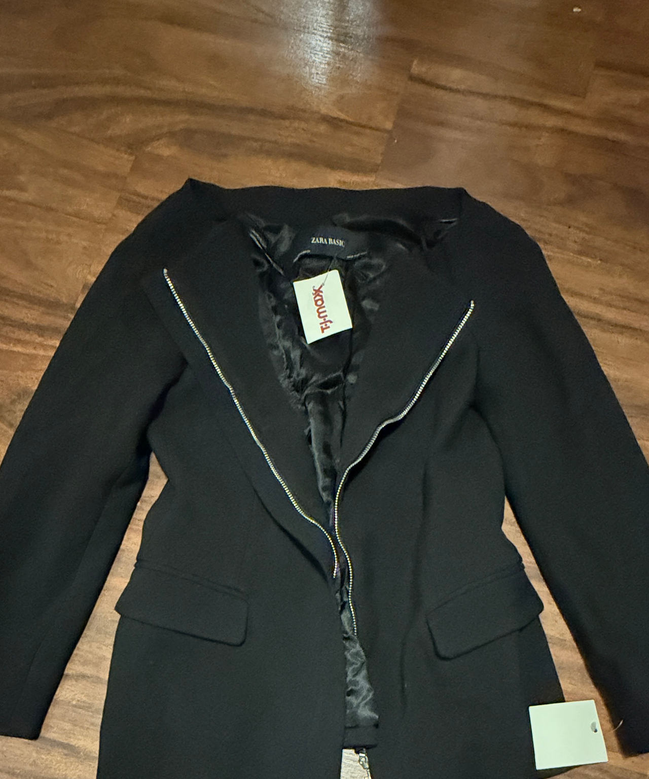 Zara Basic Black Blazer with Silver Zipper Detail