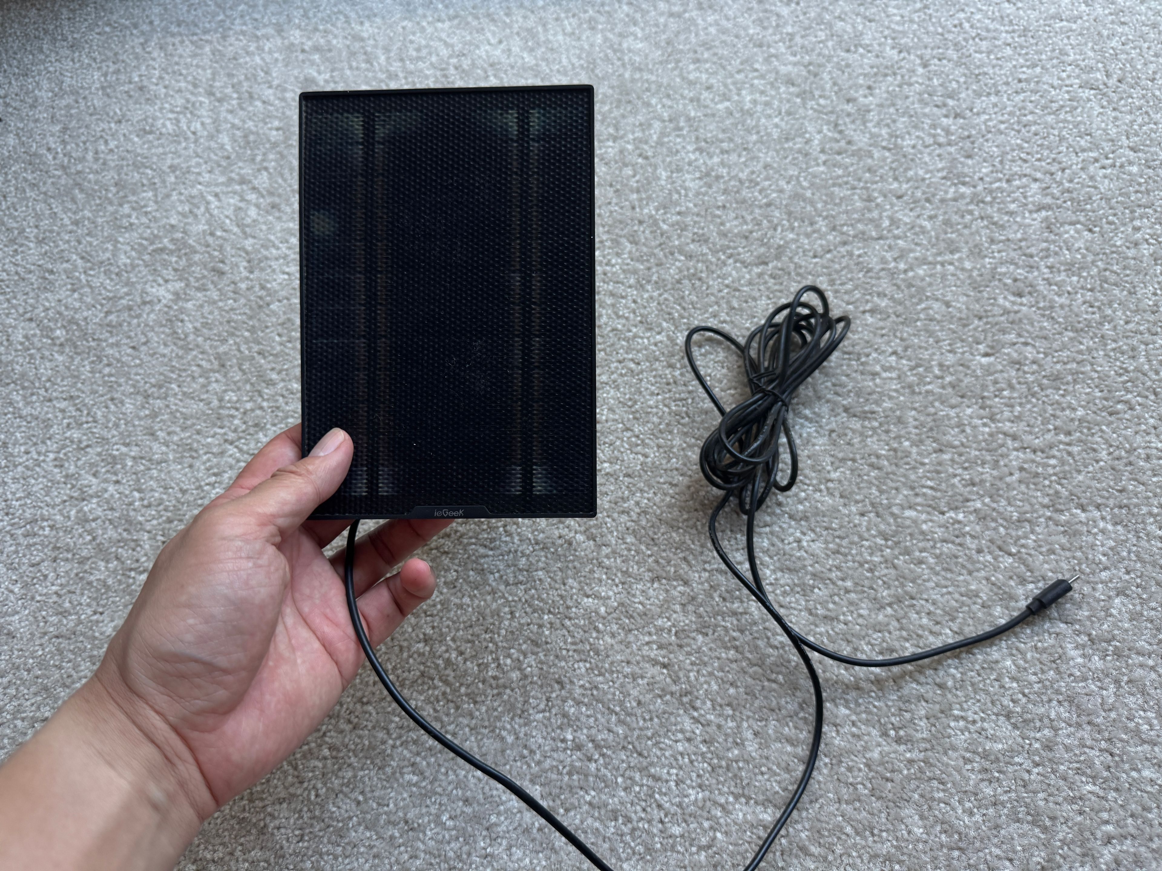 Micro USB solar panel for battery powered camera