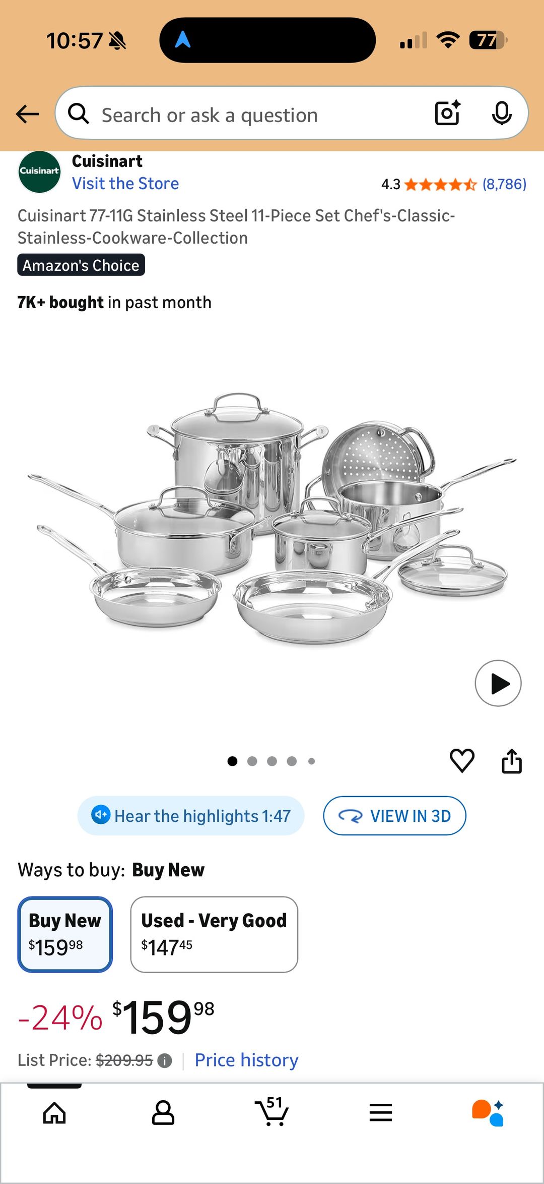 Cuisinart Chef's Classic Stainless Steel 11-Piece Cookware Set