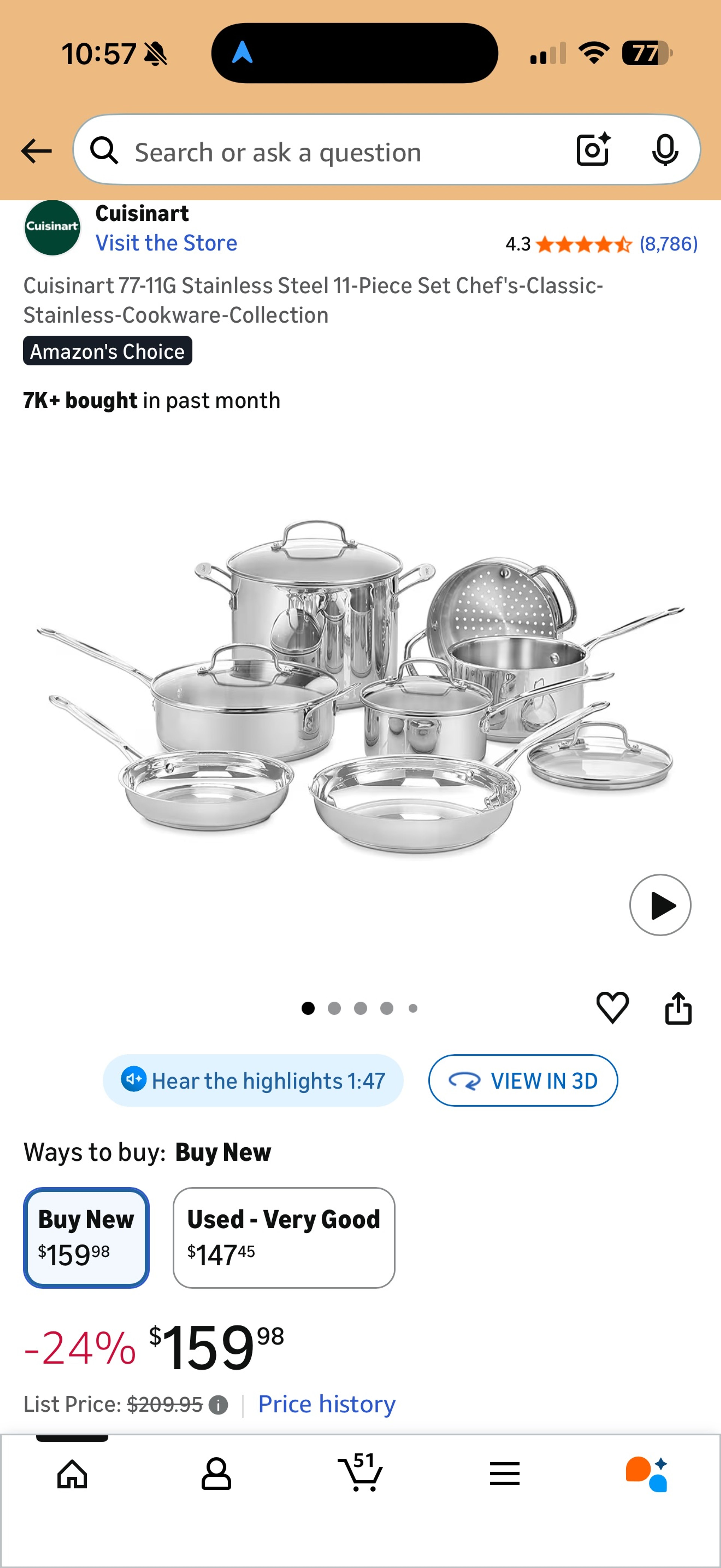 Cuisinart Chef's Classic Stainless Steel 11-Piece Cookware Set