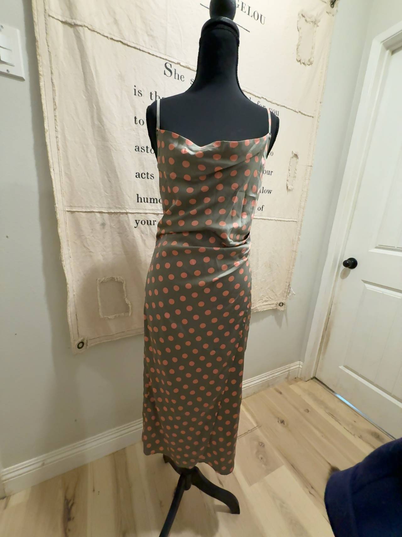 Molly Green Polka Dot Satin Cowl Neck Dress