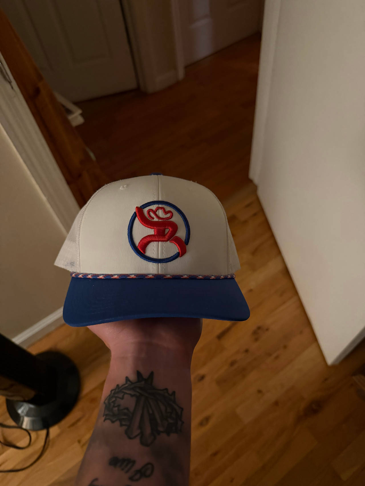 Hooey White and Blue Trucker Hat with Rope Detail