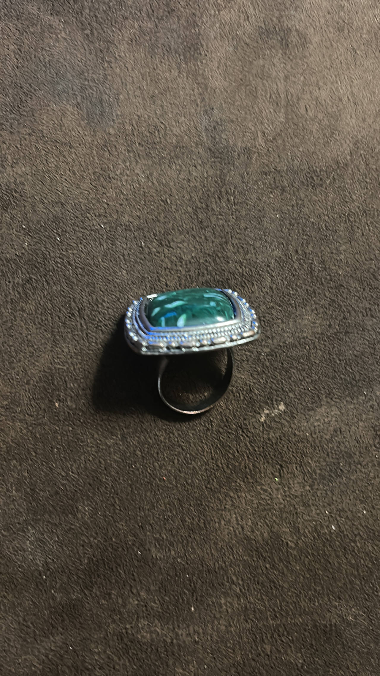 Green Faux Malachite Silver Tone Cocktail Ring