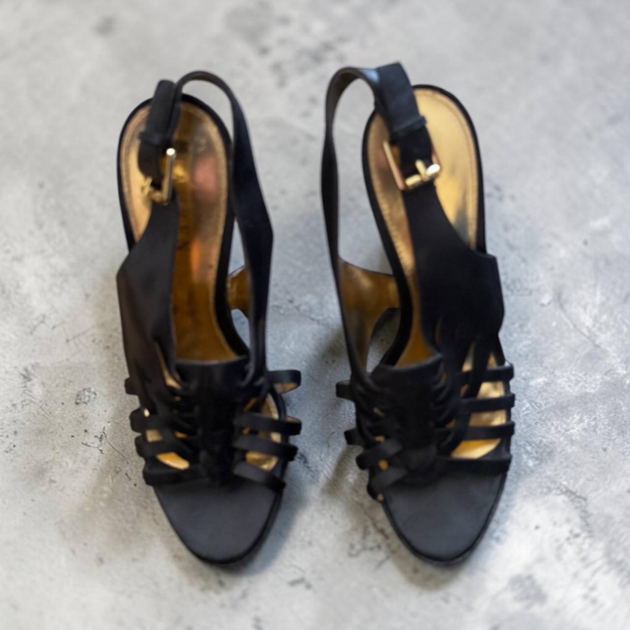 Ralph Lauren Black Strappy Slingback Heels