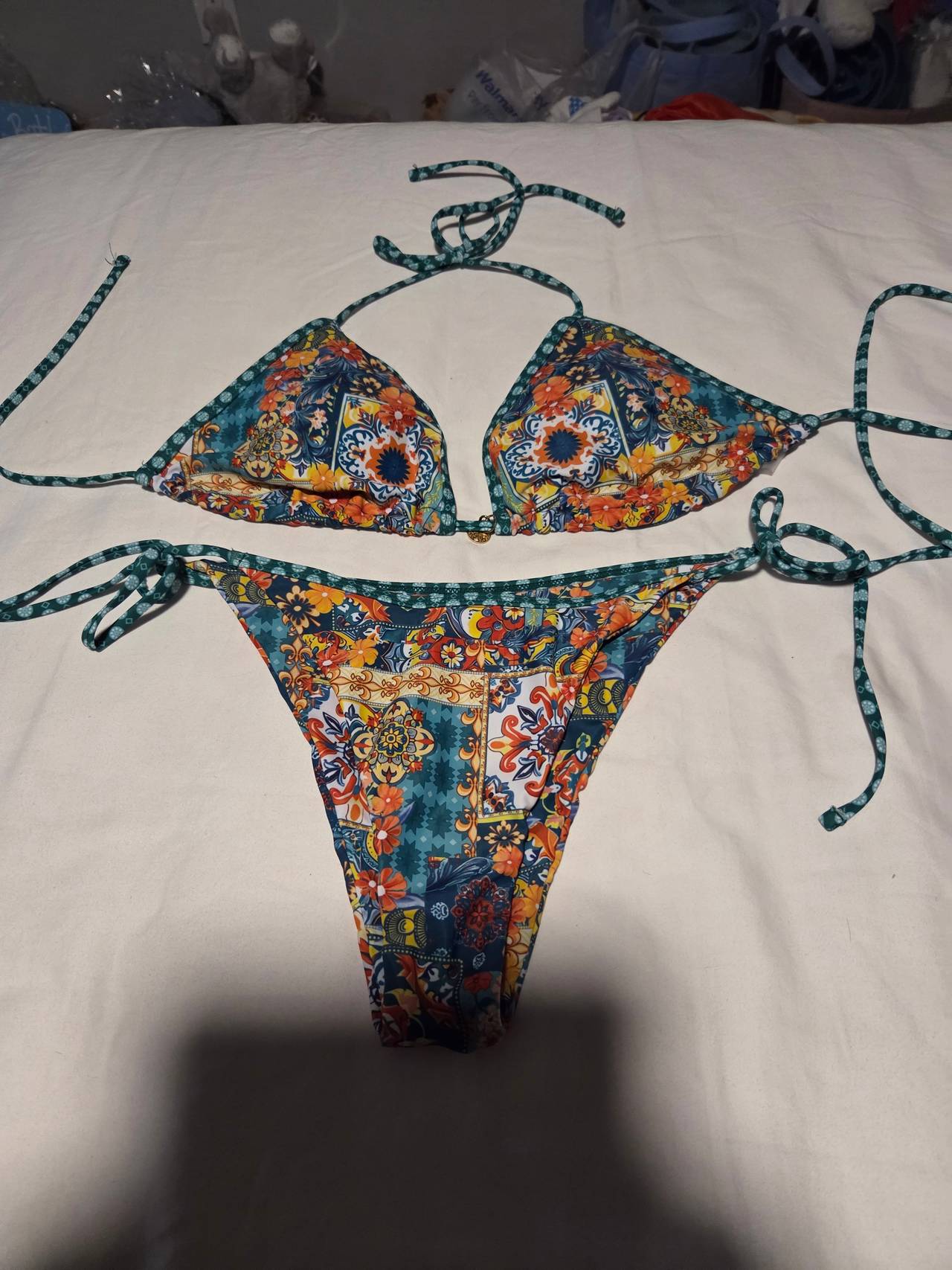 Boho Floral Print Triangle Bikini Set