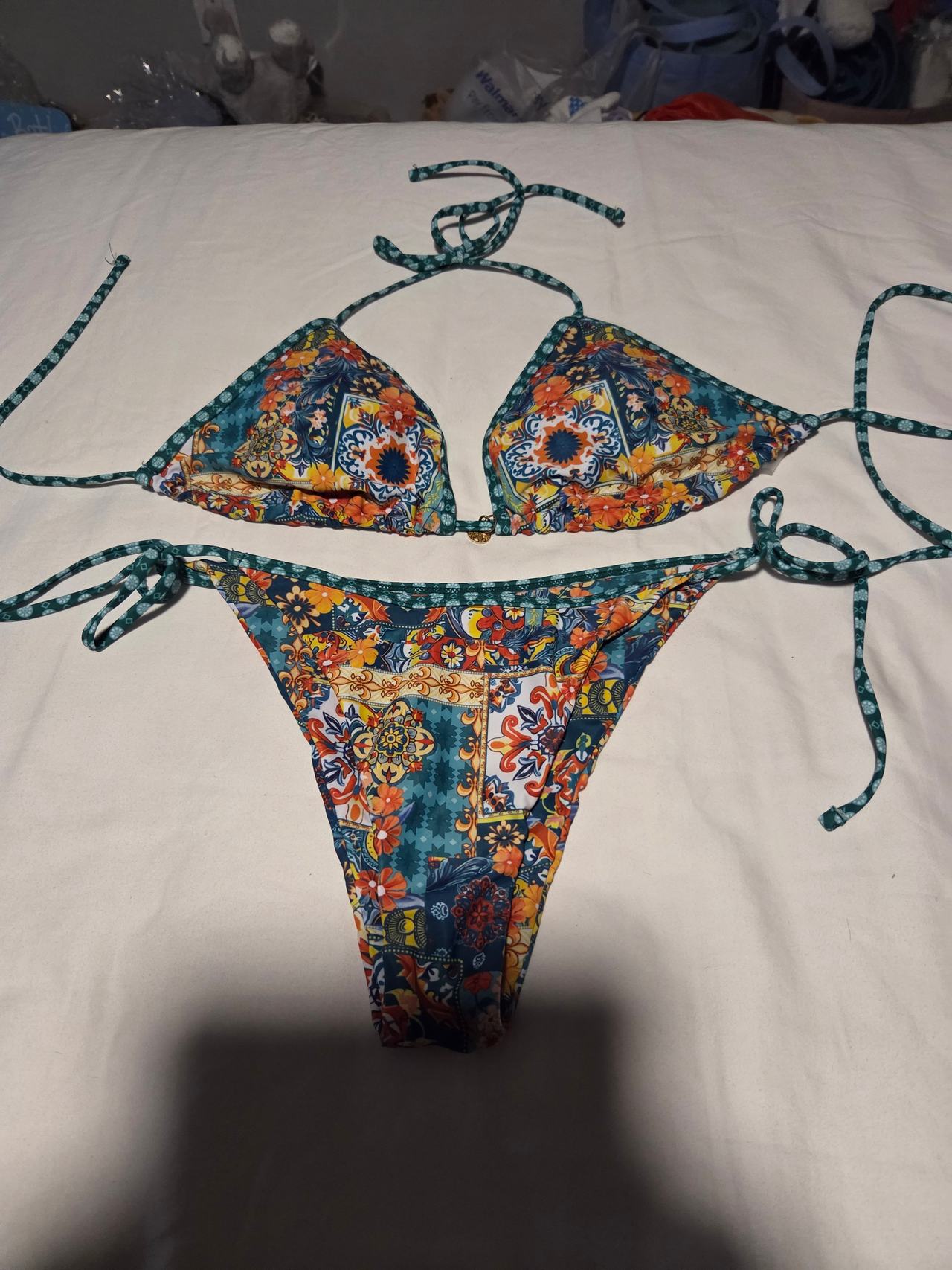 Boho Floral Print Triangle Bikini Set